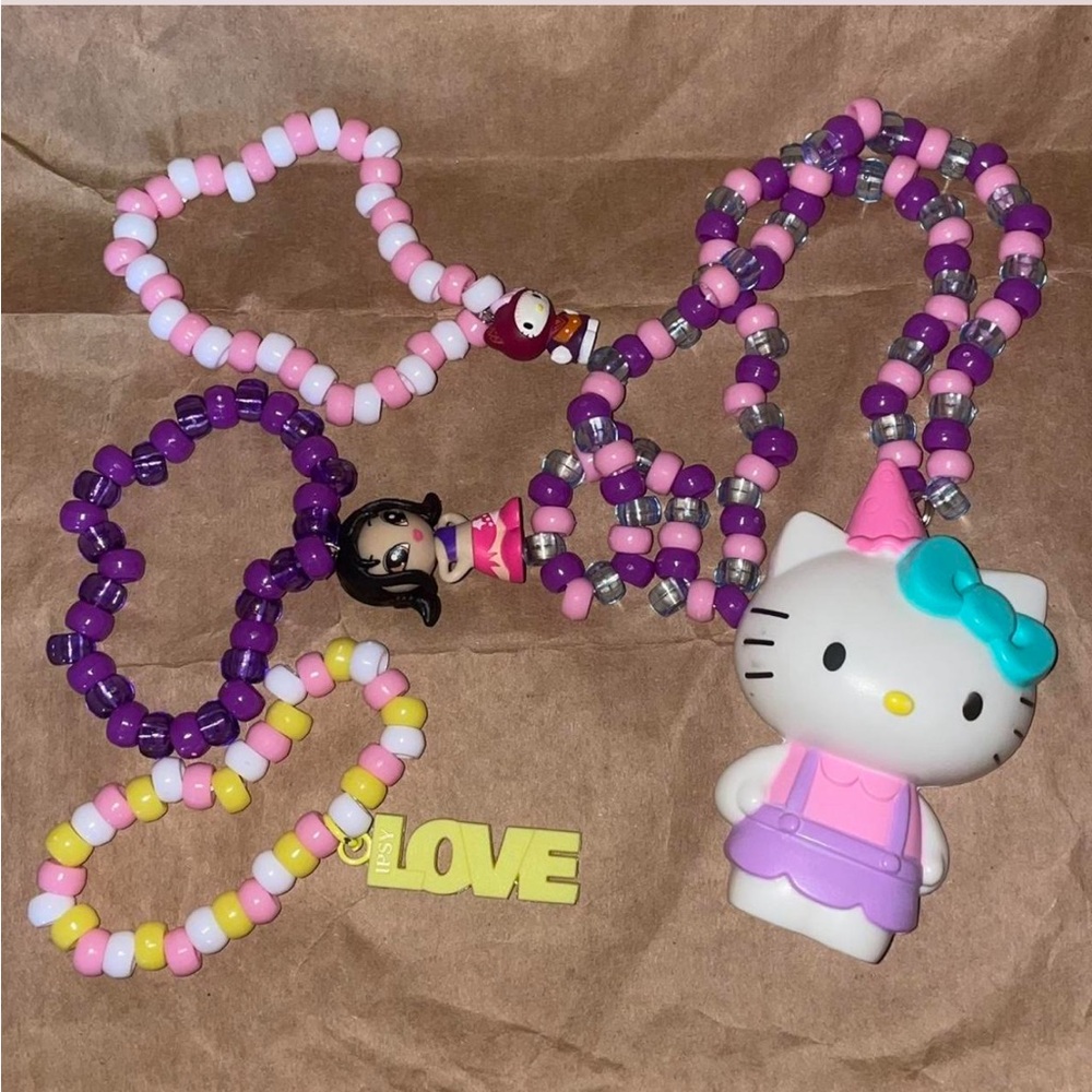 Y2K Hello Kitty Kandi Rave Bundle Beaded Necklace Bracelet Set
